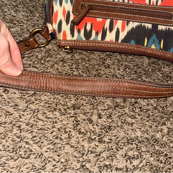 Chaps Brown and Red Shoulder Bag with Leather Accents - Picture 5 of 11